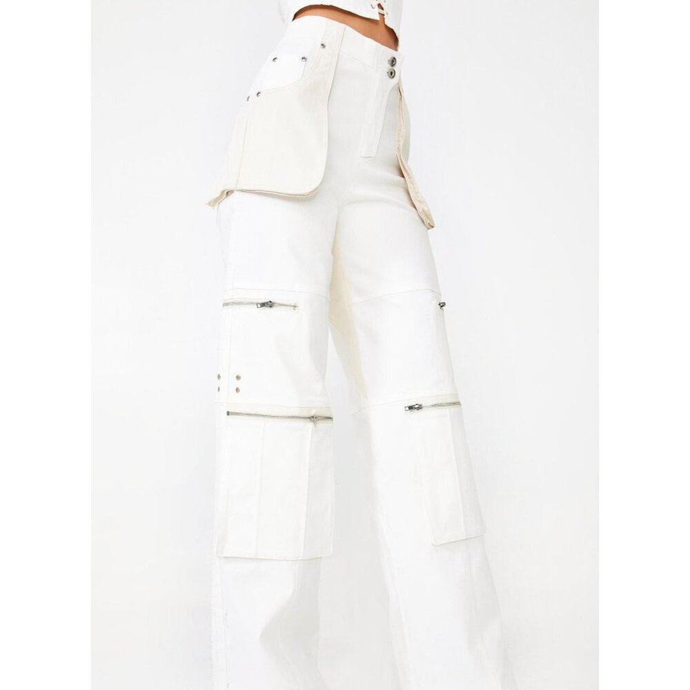 I.AM.GIA. BLAZE Raw Hem High Waisted Cargo Streetwear Pants Cream Women’s Sz L - Picture 3 of 12